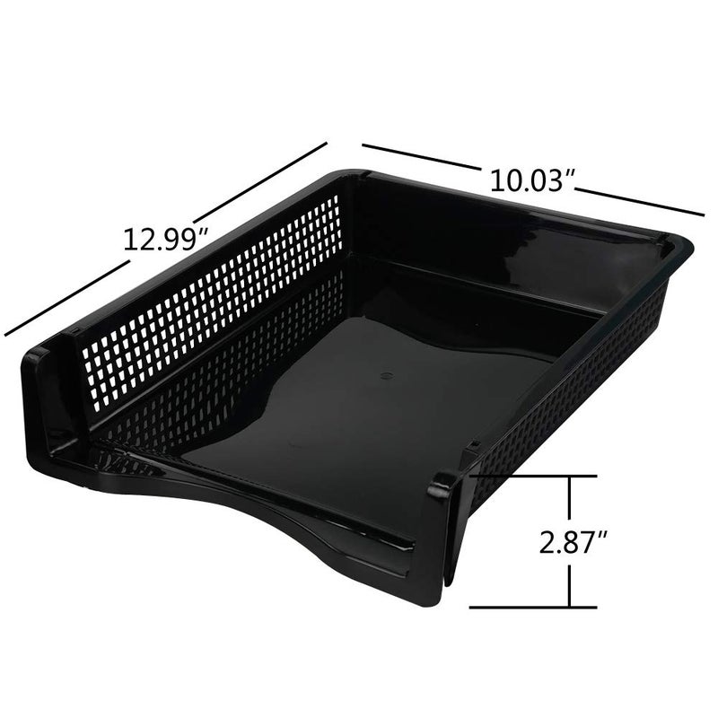 Qskely 6-Pack Black Plastic Stackable Paper Tray/Basket, Stackable Office Lletter Organizer Desk Tray - Image 2